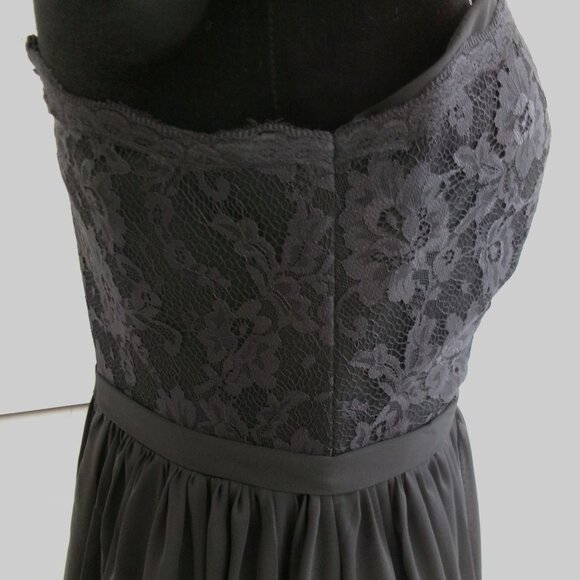 New Black One Shoulder Chiffon Gown Formal Dress M 6 S 4 Lace Top VNAIX Wedding - Picture 6 of 15